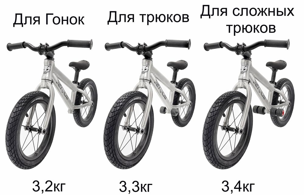 Версии Беговела JETCAT 14" RACE PRO Серебро с различными вариантами подножек