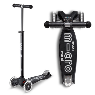 Самокат Maxi Micro Deluxe LED ECO черно-серый
